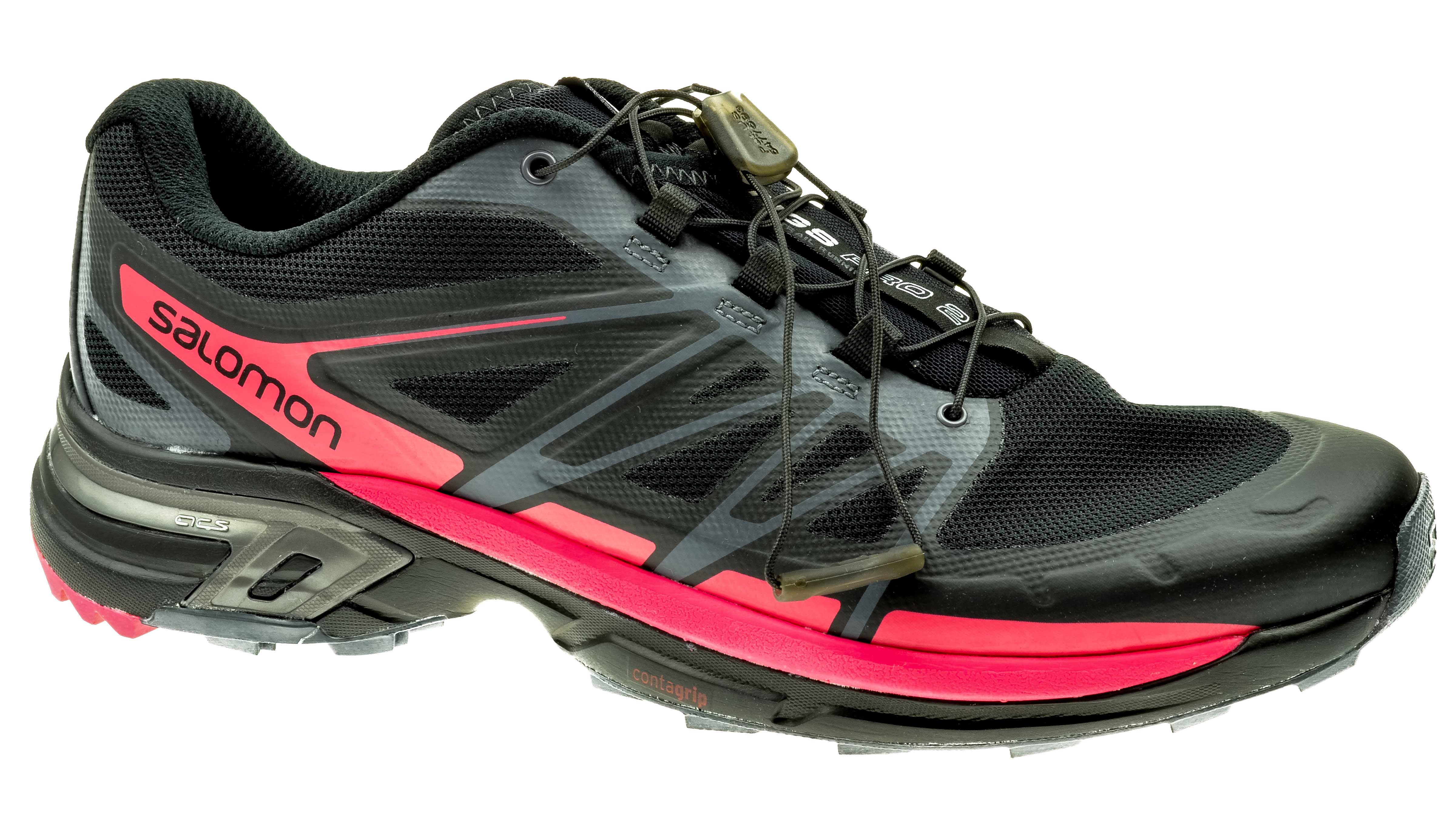 salomon wing pro 2 running shoes for women black dark pink